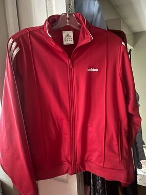 adidas Women's Red Track Jacket with White Stripes